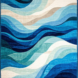 Ocean Breeze Area Rug with Fluid Wave Design and Deep Blue Accents(Blue)