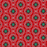 Snowflake Medley with Interlocking Festive Motifs and Holly Accents(Red)