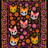 Festive Skeleton Feline Floral Semicircular Welcome(Black)