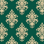 Damask Scroll with Baroque Floral Medallions (Green) - ODIKA