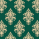 Damask Scroll with Baroque Floral Medallions (Green) - ODIKA