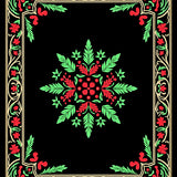 Festive Holly Leaf Damask with Traditional Seasonal Vine Borders(Black)