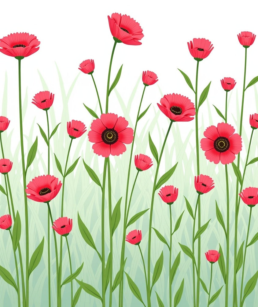 Dreamy Meadowland Tapestry with Scattered Poppy Field Motifs (Pink) - ODIKA