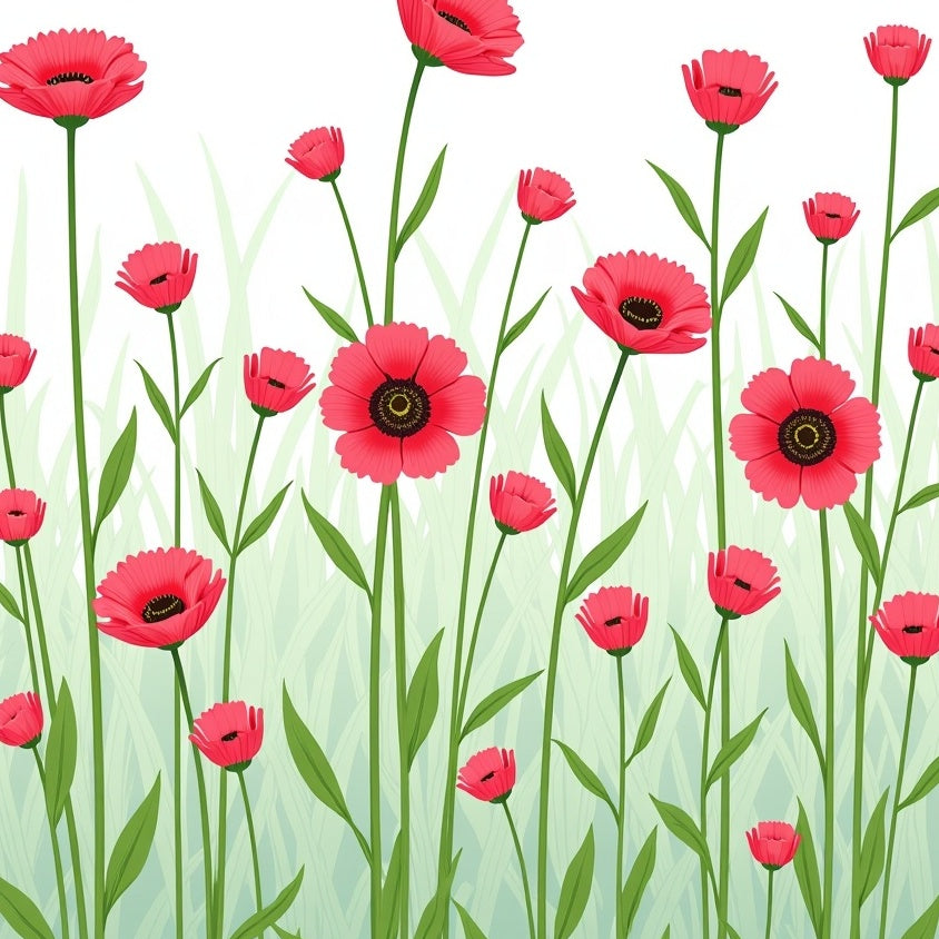 Dreamy Meadowland Tapestry with Scattered Poppy Field Motifs (Pink) - ODIKA