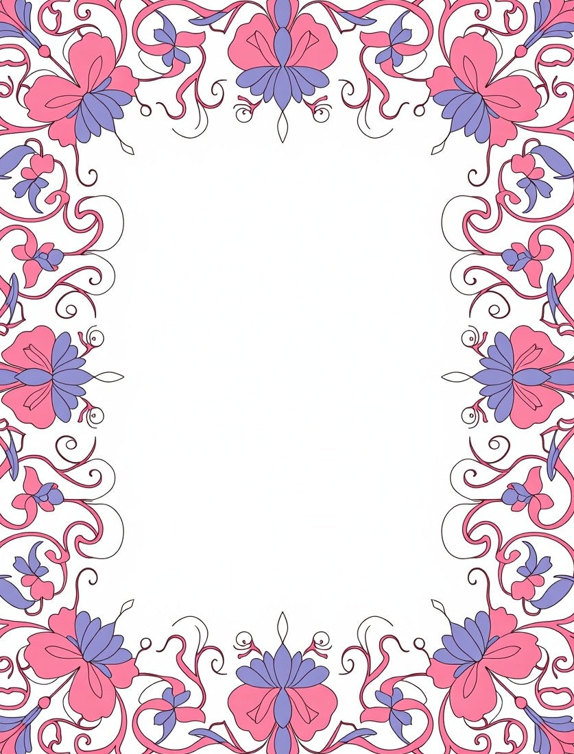 Ornate Floral Arrangement Featuring Stylized Petal Clusters and Vines (Pink) - ODIKA