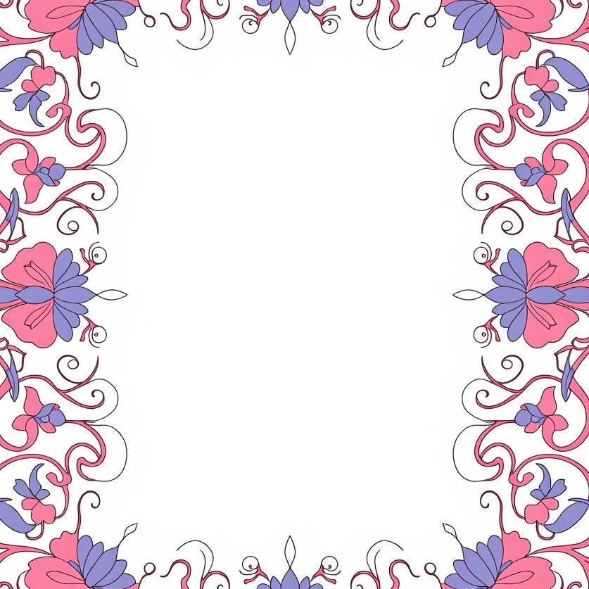 Ornate Floral Arrangement Featuring Stylized Petal Clusters and Vines (Pink) - ODIKA