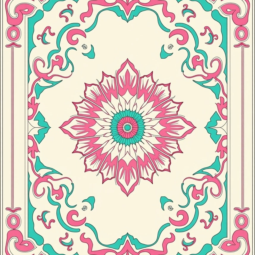 Vintage Medallion Blossom with Ornate Botanical Motifs and Art Nouveau Flair (Pink) - ODIKA