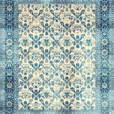 Artisan Distressed Blue Beige Latticework Vintage Botanical(Beige)