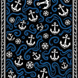 Anchor Nautical Wave with Compass Rose Design (Black)