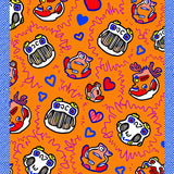 Comic Inspired Sketch Doodle with Playful Animal Companions and Scribbled Hearts(Orange)