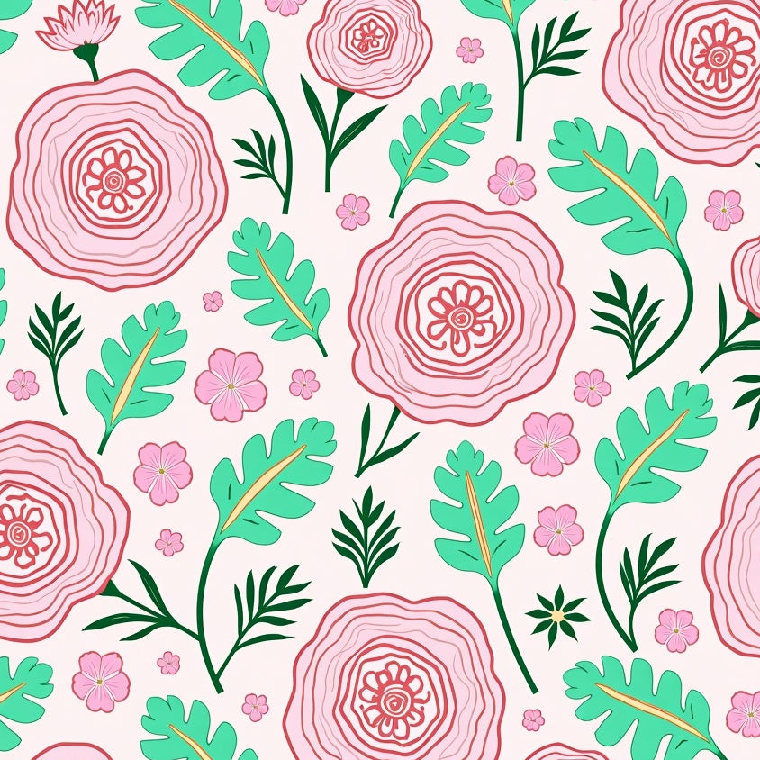 Boho Floral Medallion Artistic Vintage Retro Aesthetic Trendy Chic (Pink) - ODIKA