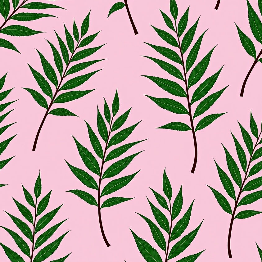 Vintage Herbarium Pressed Fern Leaves Scientific Illustration (Pink) - ODIKA