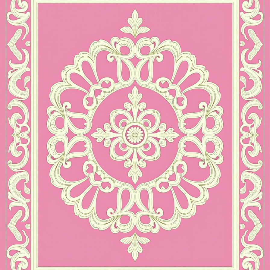 Vintage Medallion Interlocking Floral Scrollwork Classic Design (Pink) - ODIKA