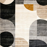 Beige Black Abstract Modern Geometric Circles Area Design(Gray)