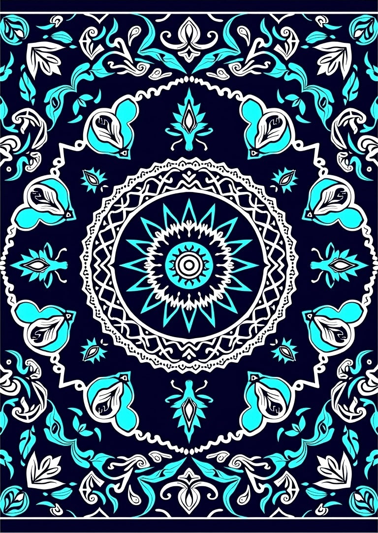 Boho Ornate Floral Motifs (Blue) - ODIKA