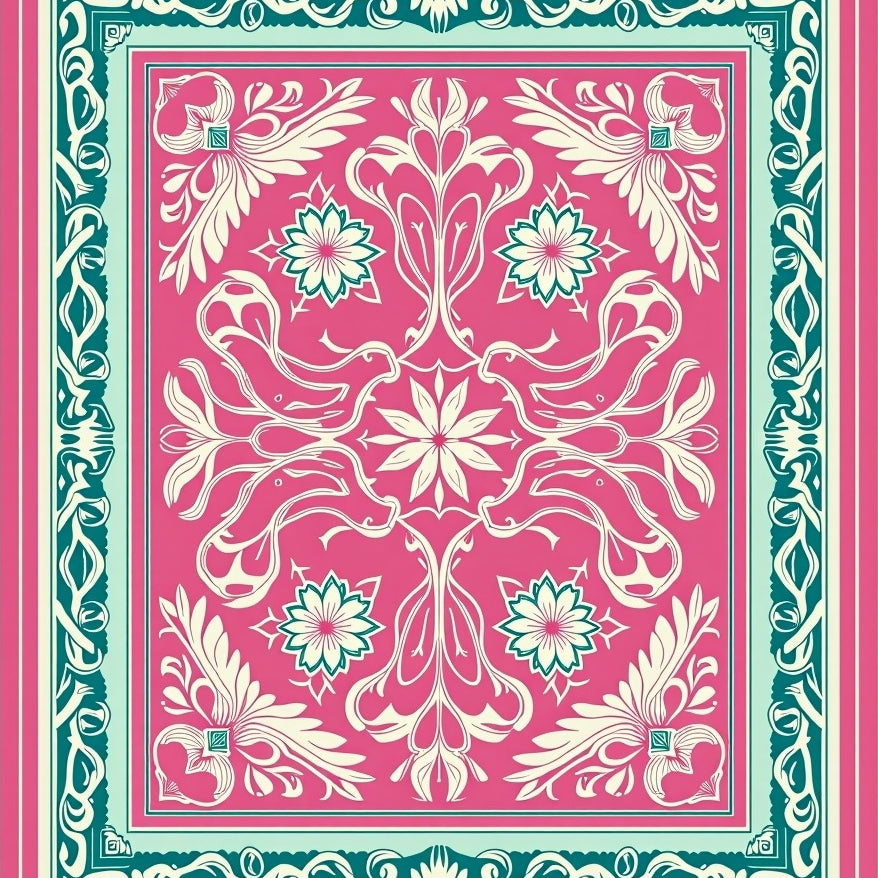 Stylized Botanical Arrangement with Repeating Leaf Clusters and Flourishes (Pink) - ODIKA