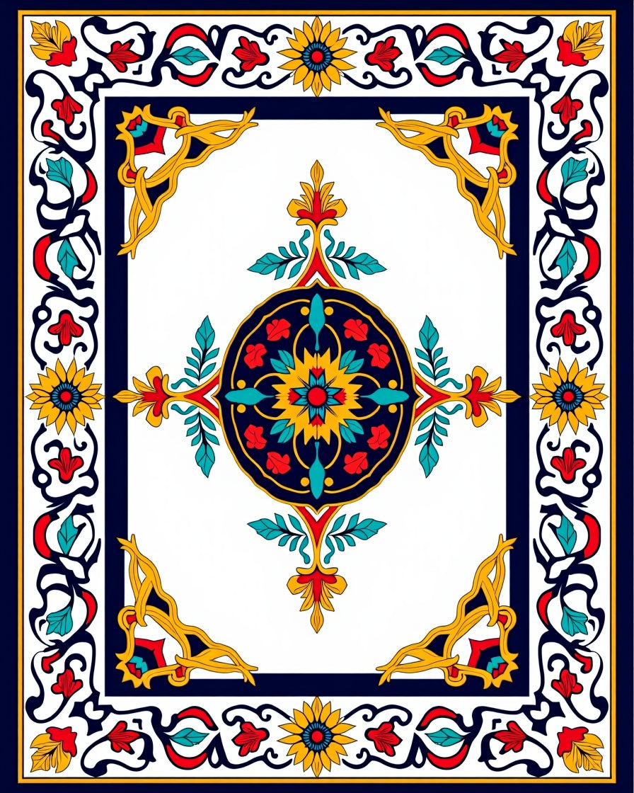 Rosa Garden Interlocking Botanical Medallion with Vintage Motifs (Yellow) - ODIKA