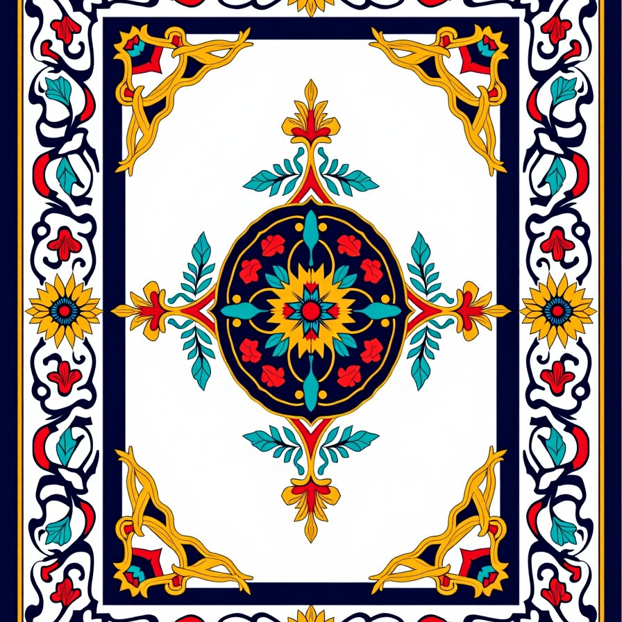 Rosa Garden Interlocking Botanical Medallion with Vintage Motifs (Yellow) - ODIKA