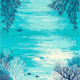Round Area Rug Coastal Ocean Coral Reef Inspired Design(Blue)