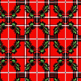 Heritage Plaid Interlocking Stripe with Holiday Pine Accents(Red)