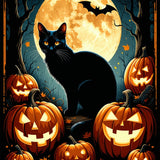 Gothic Halloween Black Cat & Pumpkin Design(Black)