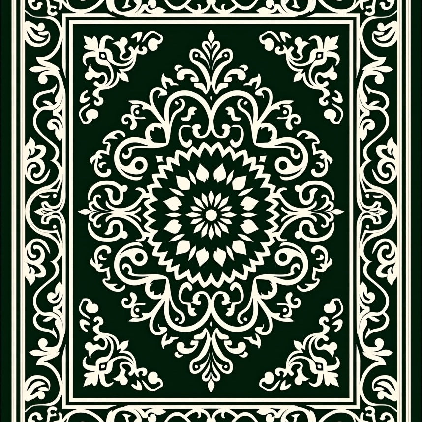Floral Damask Scrollwork Vintage Inspired Decorative Covering (Green) - ODIKA