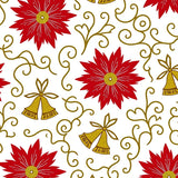 Winter Celebration Bells with Poinsettia Floral Swirls Decoration(Red)