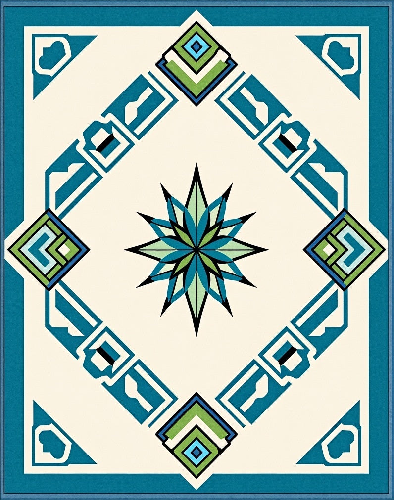 Nautical Compass Transitional Decorative Flooring (Blue) - ODIKA