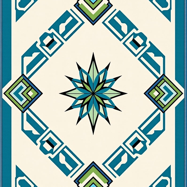 Nautical Compass Transitional Decorative Flooring (Blue) - ODIKA