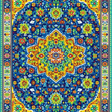 Vibrant Mexican Talavera Tile Rug with Colorful Pottery and Floral Designs(Blue)