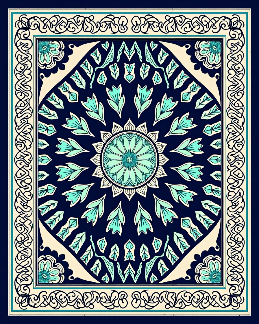 Classic Medallion Featuring Layered Petals and Intricate Fretwork Details (Blue) - ODIKA