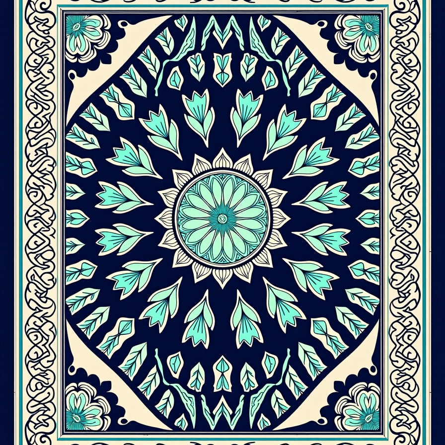 Classic Medallion Featuring Layered Petals and Intricate Fretwork Details (Blue) - ODIKA