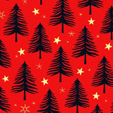 Pine Tree Forest with Starry Night Holiday Design(Red)
