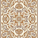 Abstract Floral Medallion Design with Flowing Vines and Leaf Accents(Ivory)