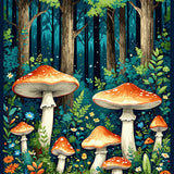 Whimsical Navy Mushroom Motif(Green)