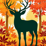 Enchanted Woodland Stag Among Maple Foliage(Green)