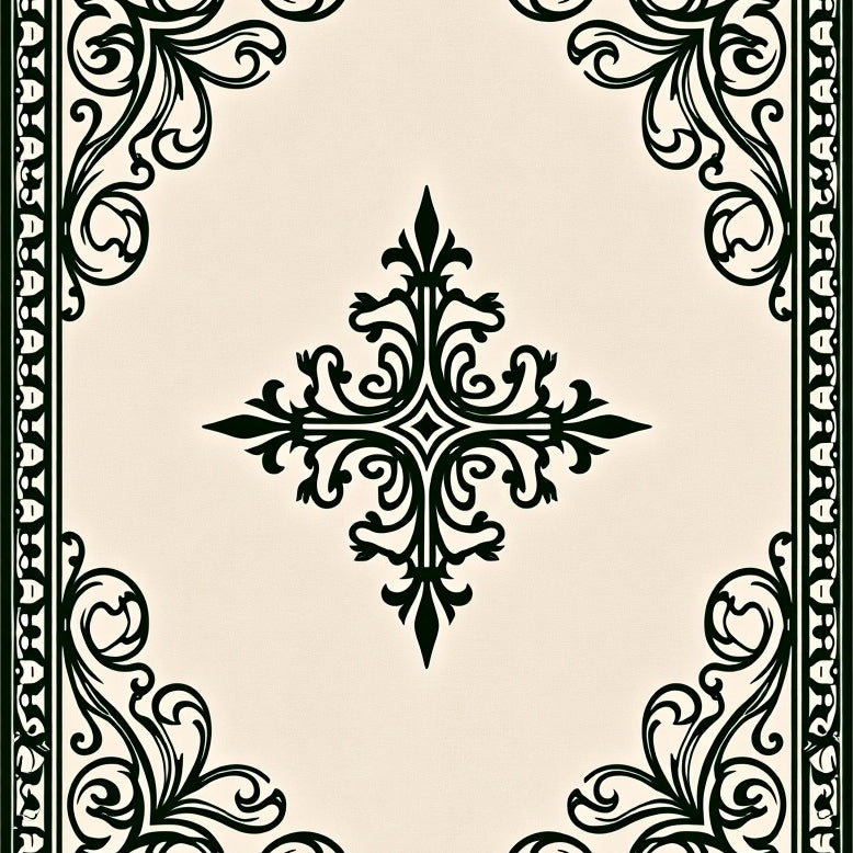 Vintage Damask Scroll Motif with Elegant Borders (Beige) - ODIKA