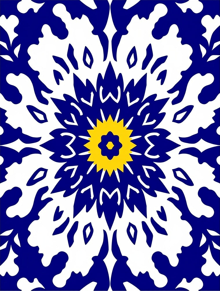 Retro Medallion Flora Array with Interlocking Petals and Modern Twist (Blue) - ODIKA