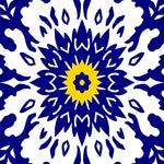 Retro Medallion Flora Array with Interlocking Petals and Modern Twist (Blue) - ODIKA