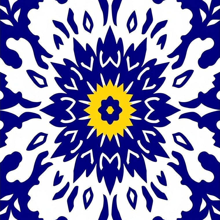 Retro Medallion Flora Array with Interlocking Petals and Modern Twist (Blue) - ODIKA