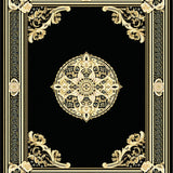 Machine Washable Area Rug Black Gold Medallion Rug(Black)