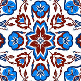 Boho Floral Medallion Featuring Ornate Interlocking Petal Motifs (Blue)