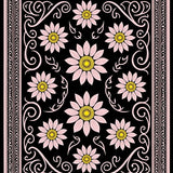 Meadow Bloom Trellis Motif with Stylized Petals and Interlocking Vines(Black)