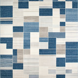 Contemporary Patchwork Beige & Blue Geometric(Blue)