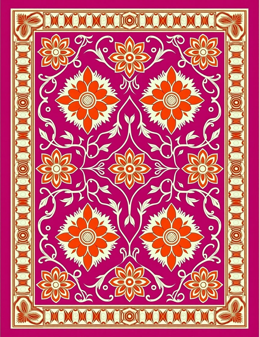 Elegant Floral Medallion with Layered Petal and Vine (Pink) - ODIKA