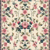 Chic Boho Floral with Pink Blossom and Deep Green Leaf Accents on Beige(Beige)