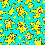 Cartoon Tabby Cat Characters Themed Area Floor with Fun Graphics(Yellow)