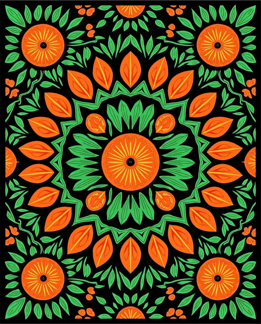 Tangerine Grove Medallion with Botanical Accents (Orange) - ODIKA