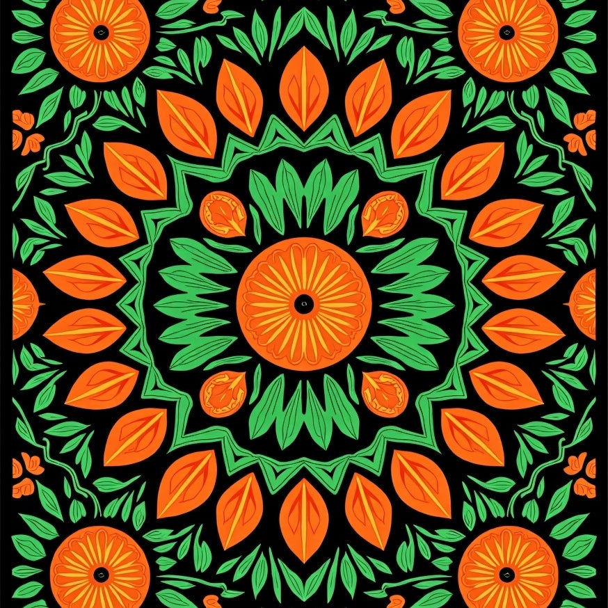 Tangerine Grove Medallion with Botanical Accents (Orange) - ODIKA