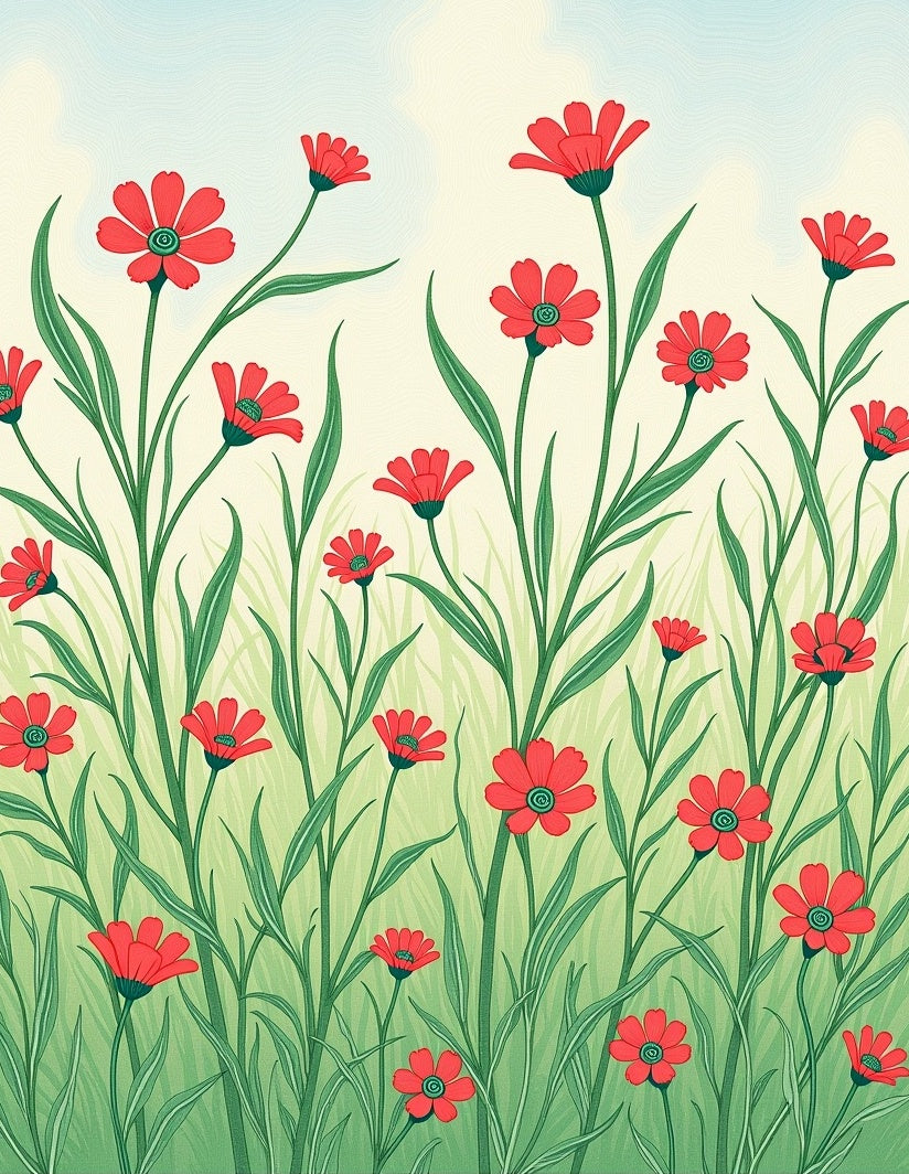 Prairie Wildflower Symphony with Dancing Stems (Red) - ODIKA